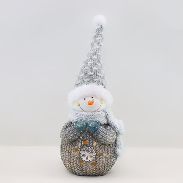 Snowman Statue with LED Light Christmas  Figurine Polyresin and Fabric