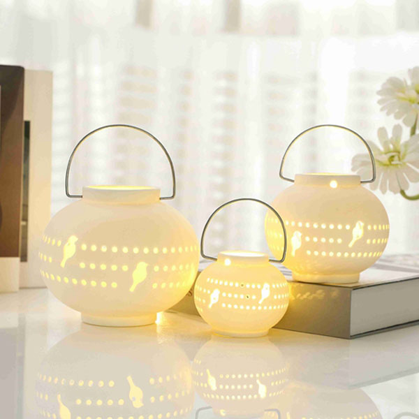 Asst.3 Fashion design ceramic bird cutout LED lantern home decor