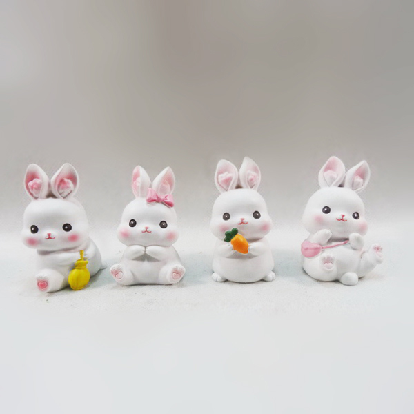 White and Pink Adorable Bunny Figurine Decor Asst.4 Polyresin