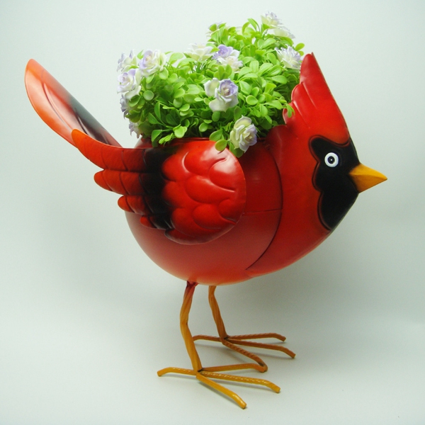 Standing Metal Cardinal Bird Planter