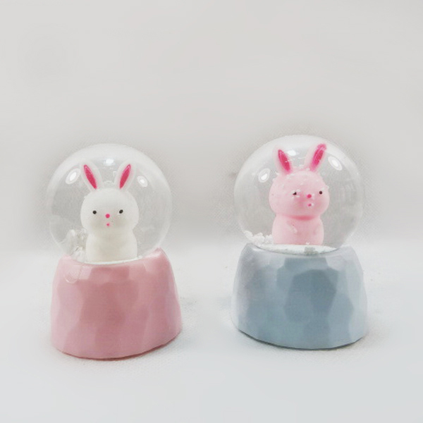 Macarone White Pink and Blue Bunny Snow Globes