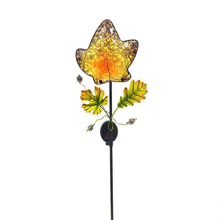 Glass Maple Leave Solar Powered Glass and Metal Garden Stake