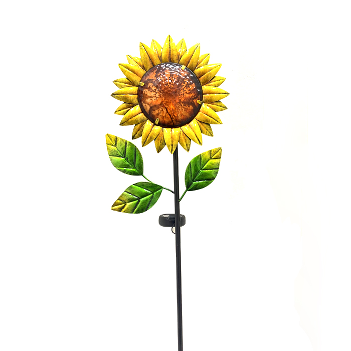 Yellow Sunflower Metal Galss Solar Garden Stake