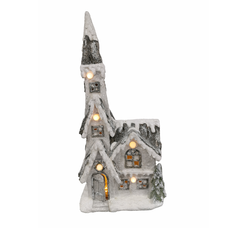 Pre-Lit LED Snow Covered Church Christmas Tabletop Figurine