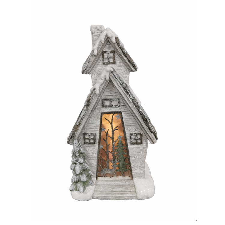 LED Lighted Battery Operated Rustic Glittered House Christmas Decoration