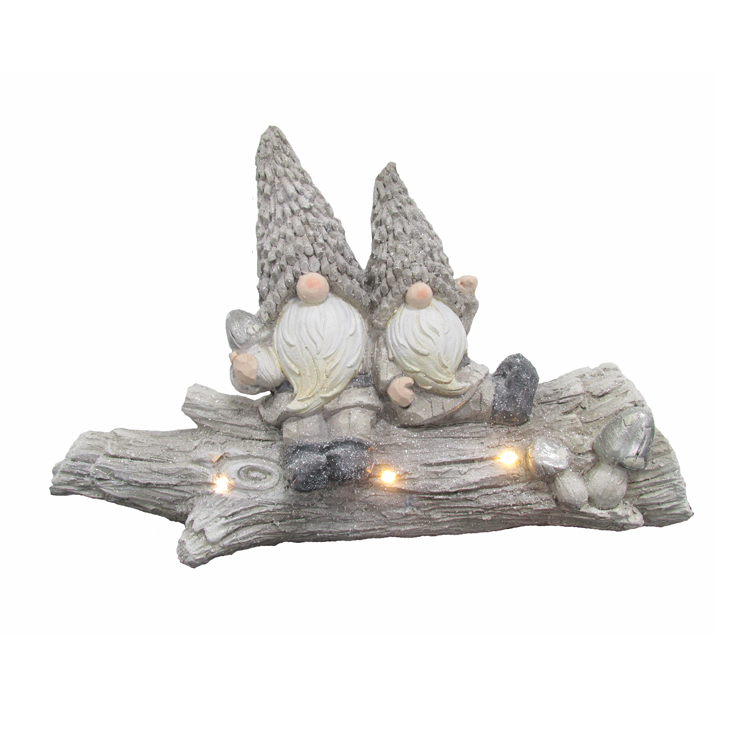 MGO Gnome Pair Sitting on Lighting Up Stump Christmas decor