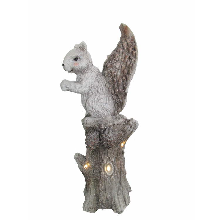 White Squirrel with Brown Tail Standing On Stump MGO LED figurine