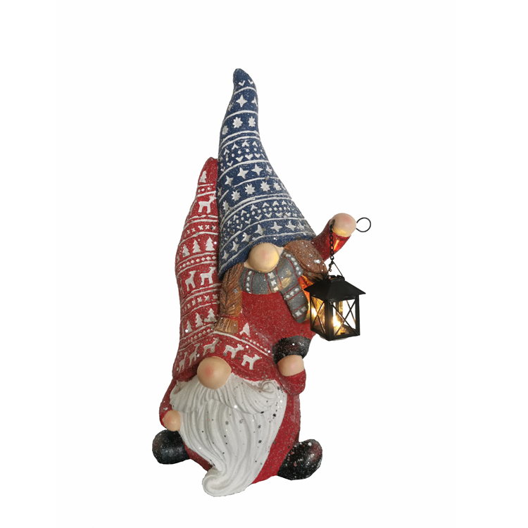 Christmas Dressed Gnome Couple Stack With Lantern