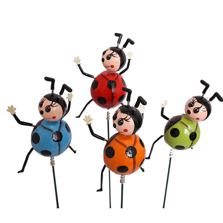 Hand Painted Ladybug  Multi-Color Plastic Garden Stakes