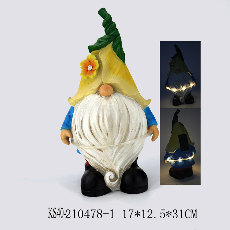 Garden Gnome Statue Resin Gnome Figurine Playing Hoop with Solar LED Lights