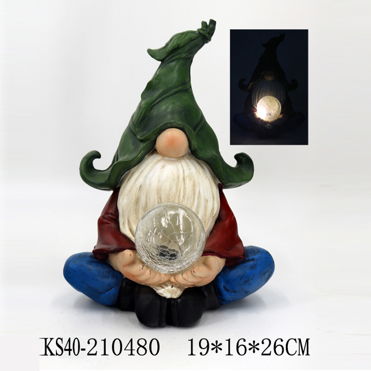 Solar Sitting Garden Gnome with LED Glass Ball