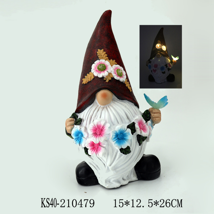 Gnome Figurine Holding Butterfly with Solar LED Lights