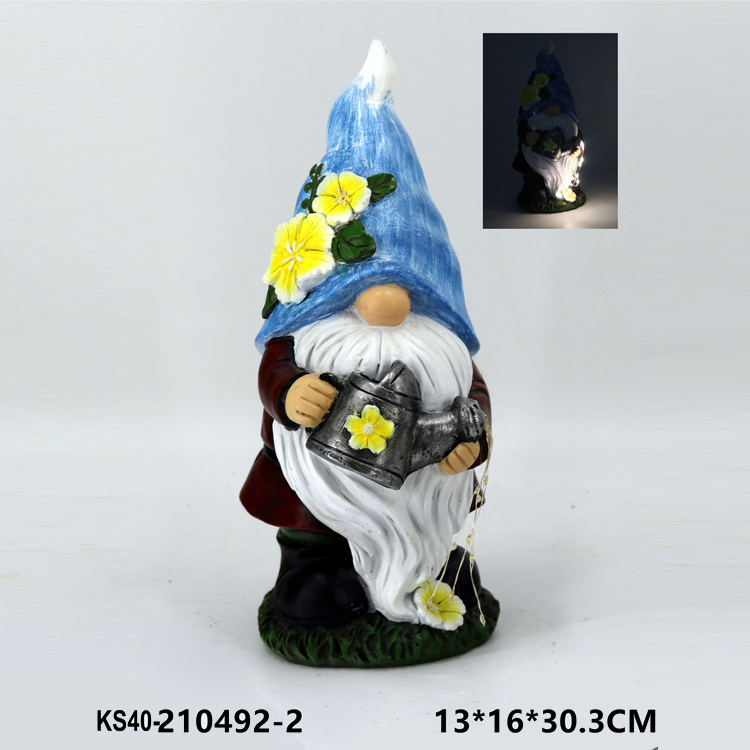Solar with LED Firefly Watering Can Statuary Gnome Garden Statue