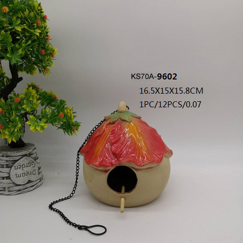 Ceramic Floral  Red Birdhouse