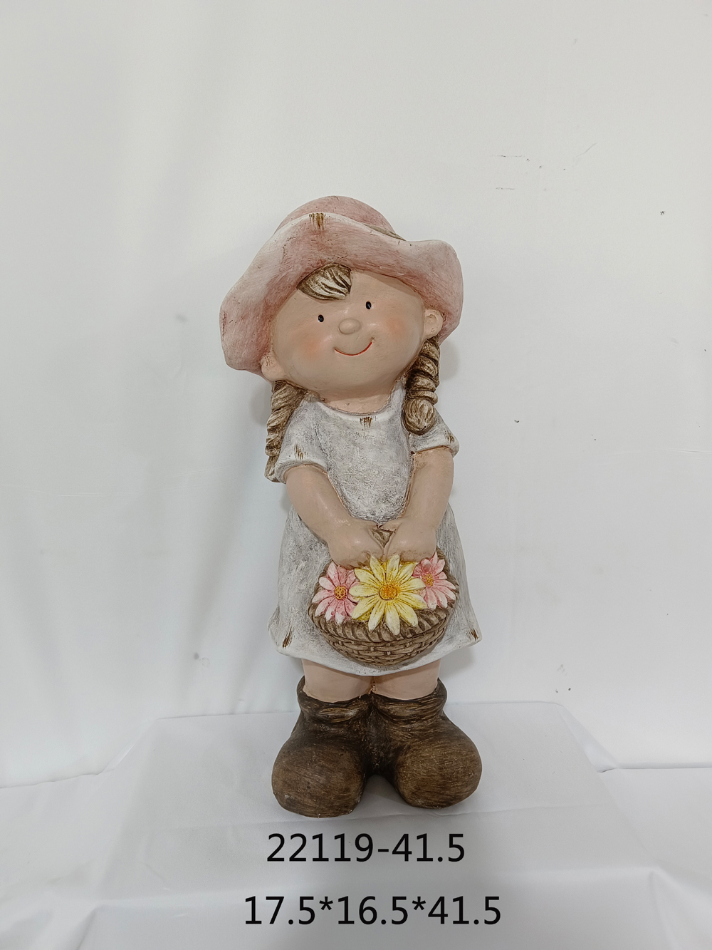 MGO Girl Holding Flower Basket Garden Statue
