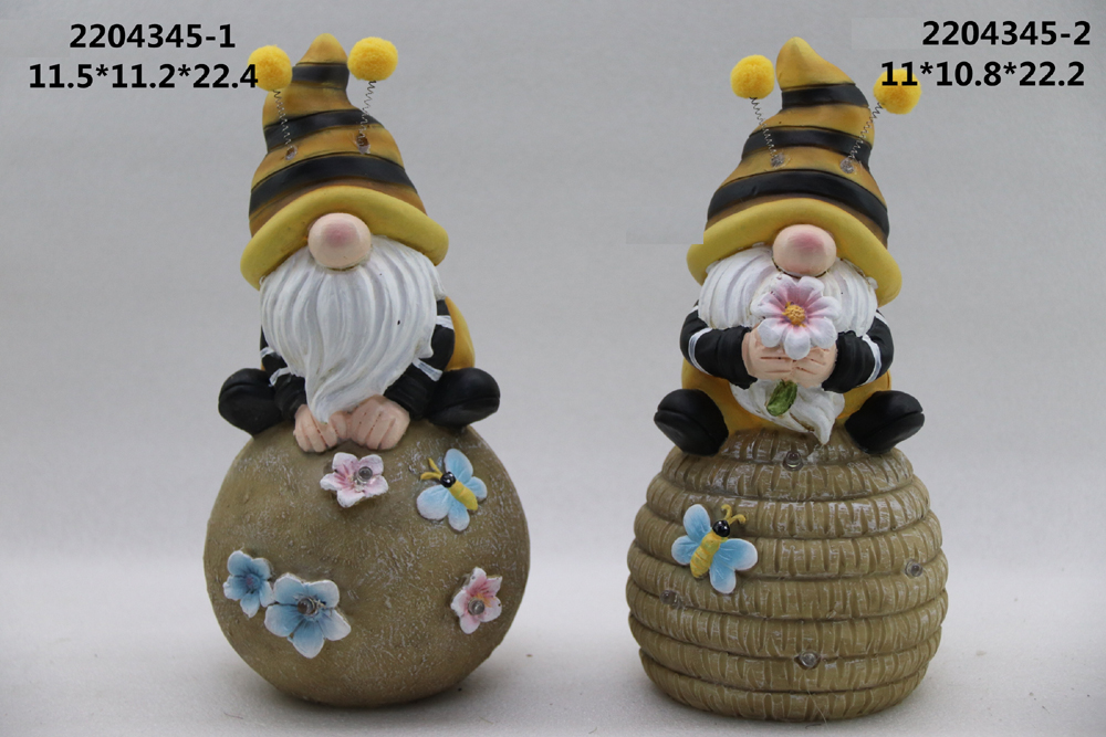 Gnome with Bee Sitting on Beehive Garden Statue