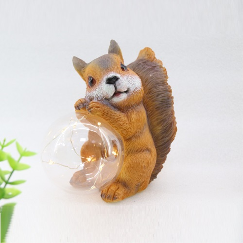 Resin Squirrel with Light Up Glass Ball Figurine