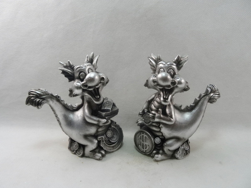 Resin Material Silver Color Indoor Dragon Statue For Fengshui Decoration