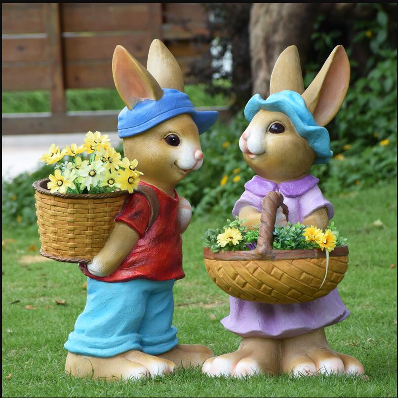Garden Rabbit Statues Resin Bunny Flower Pot