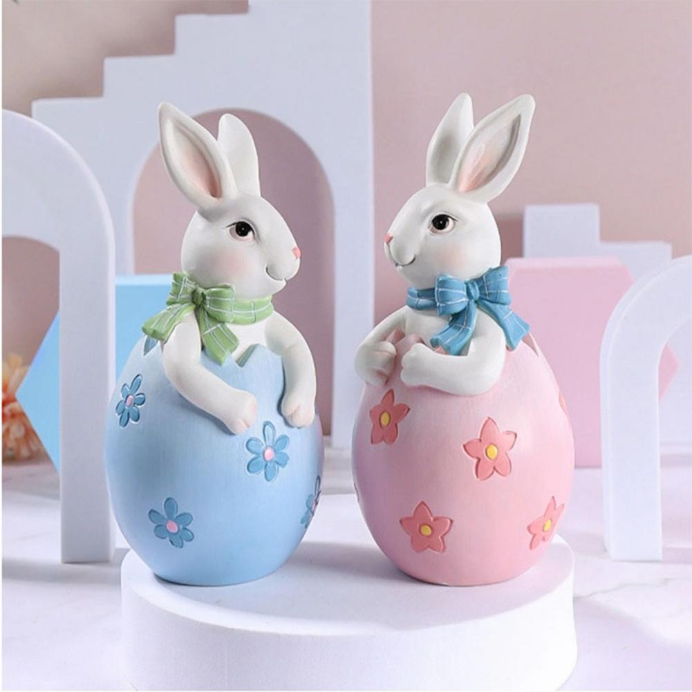 Home Resin Figurine Easter Bunny with Egg Decoration