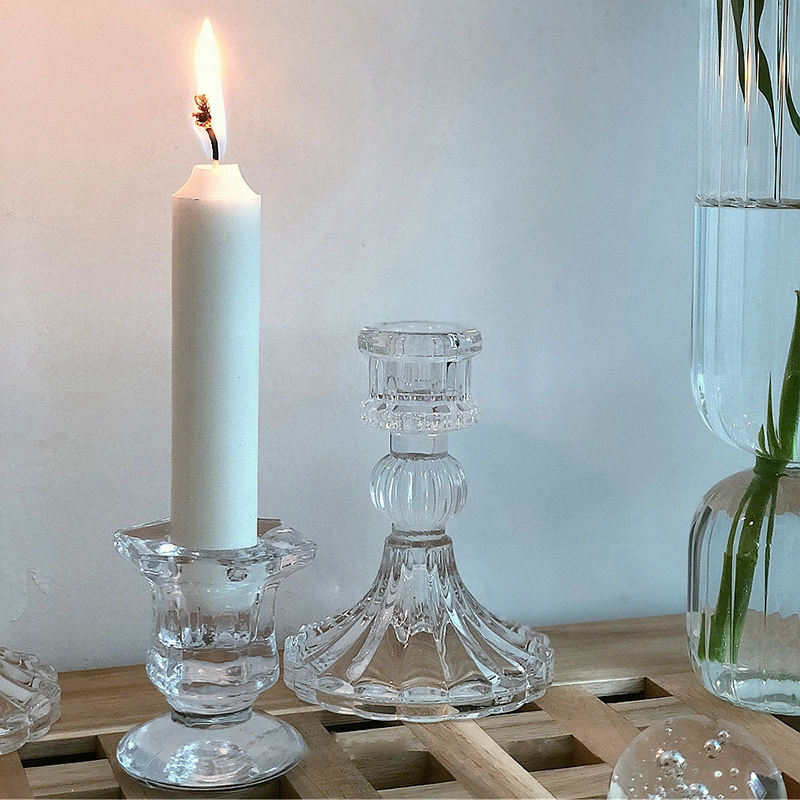 Crystal Glass Taper Candlestick Candles Holder For Table Wedding Dinning And Party