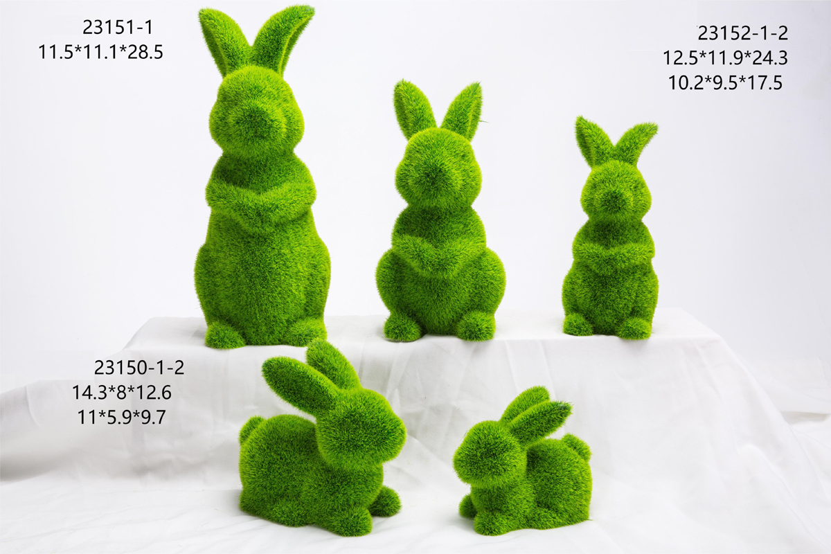 Wholesale Cheap Easter Green Flocking Ceramic Bunny For Easter Home Ornament