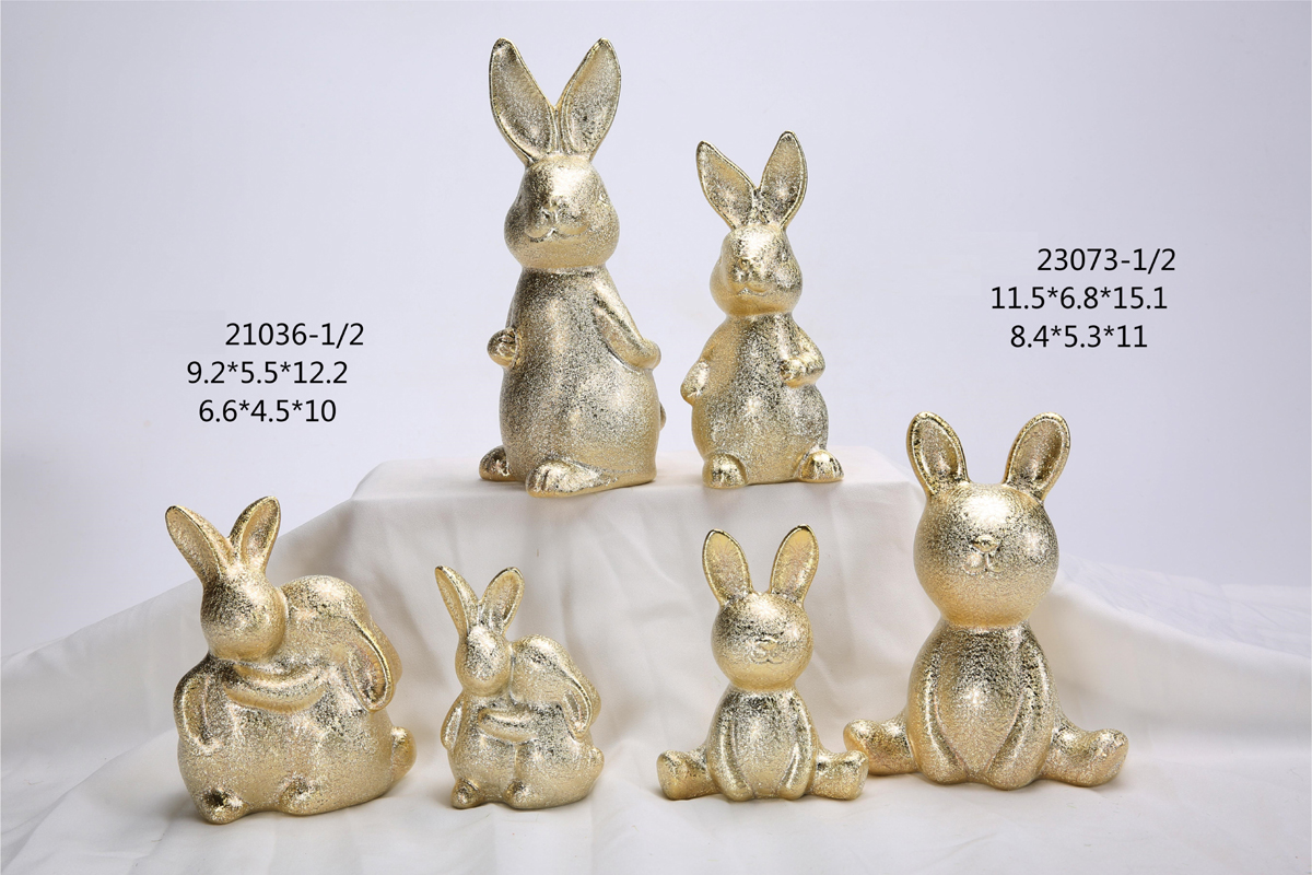 Cute Ceramic Rabbit Crafts Easter Decoration Ceramic Rabbit Gold Porcelain Bunny
