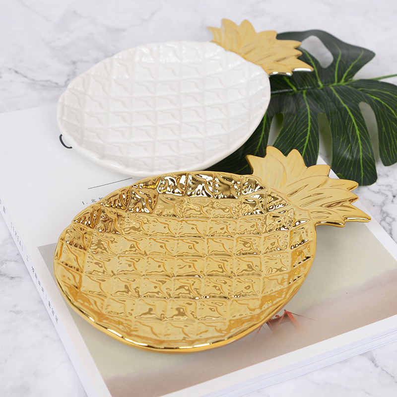 Hot Sale New Product Home Decor Pineapple Shape's Gold Plated Ceramic Plates Sets