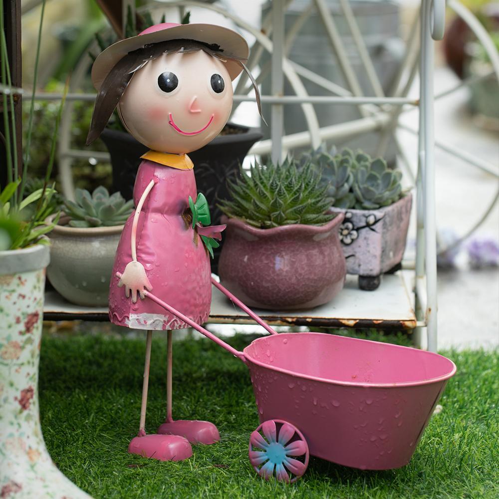 Outdoor Cute Figure Girl Metal Flower Pots Ornaments China Factory Luxury Outdoor Plant Pots With Stand Metal