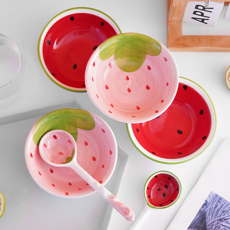 Fruit Watermelon Strawberry Modeling Kitchen Tableware Dessert Cake Snack Storage Decorative Ceramic Bowl