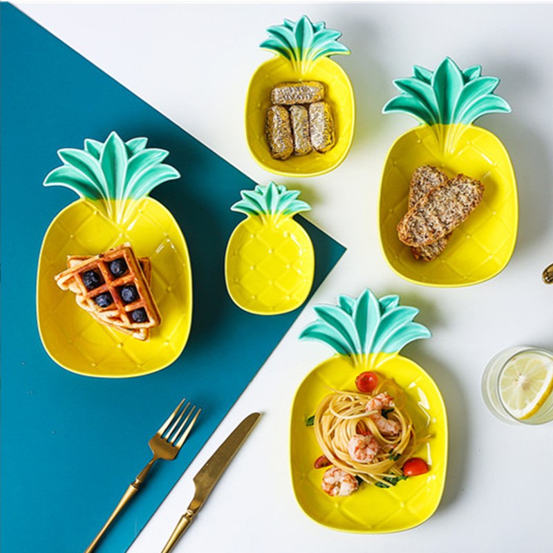 Custom Creative Pineapple Shaped Tableware Yellow Porcelain Plates Ceramic Dishes Plates