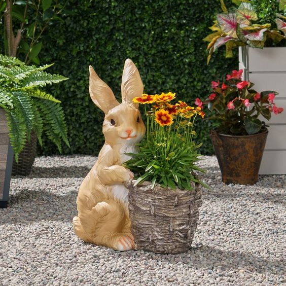 Polyresin Rabbit Shaped Flower Pots Home Garden Succulents Plants Pots