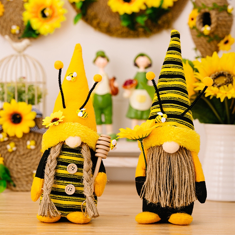 Factory Wholesale Summer Decoration Holiday Honey Bumble Bee Yellow Plush Gnome