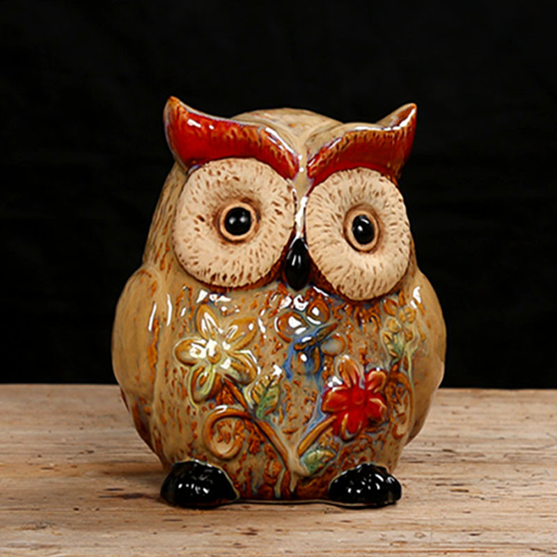 Personalized Creative Decoration Cute Cartoon Porcelain Owl Piggy Bank