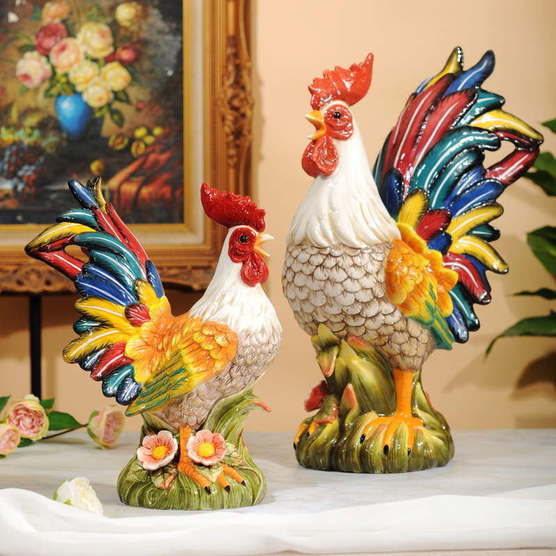 Indoor Decor Ornaments Rooster Hen Statue Figurines Ceramic Chickens and Roosters