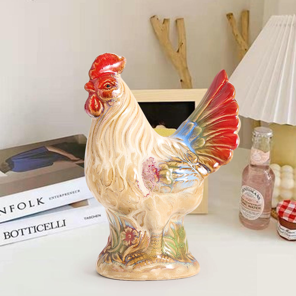 Hot Sale Hand Painted Cock Hen Statue Custom Made Ceramic Chicken Figurine