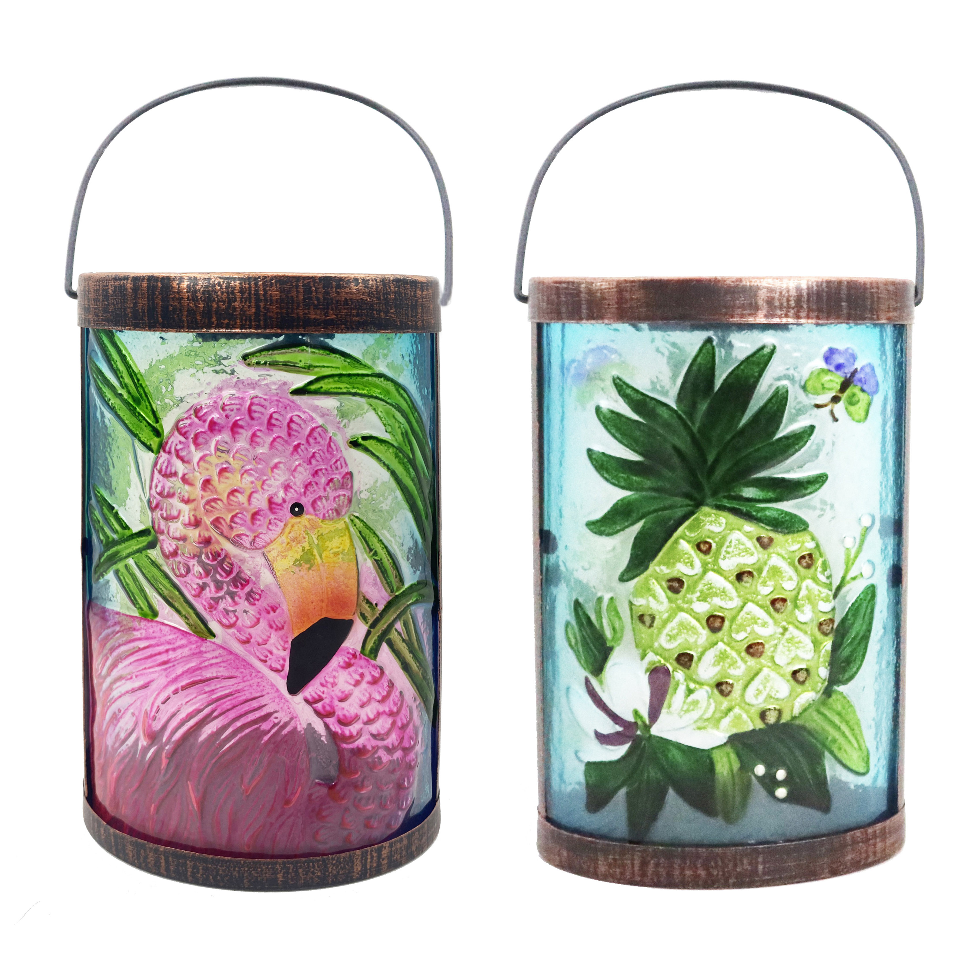 Outdoor Glass And Metal Lantern Decorative Hanging Garden Solar Lanterns With Handle