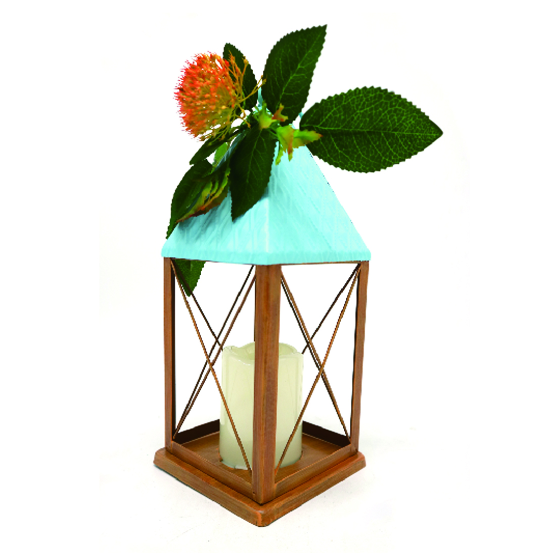 Wholesale Price Rustic Led Metal Lantern With Flowers For Home Decor