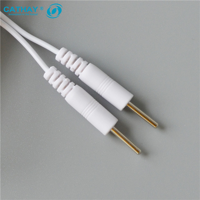 White Replacement TENS Lead Wires 2.35 mm Shielded Plug To Two 2.0 mm Pin Connectors 