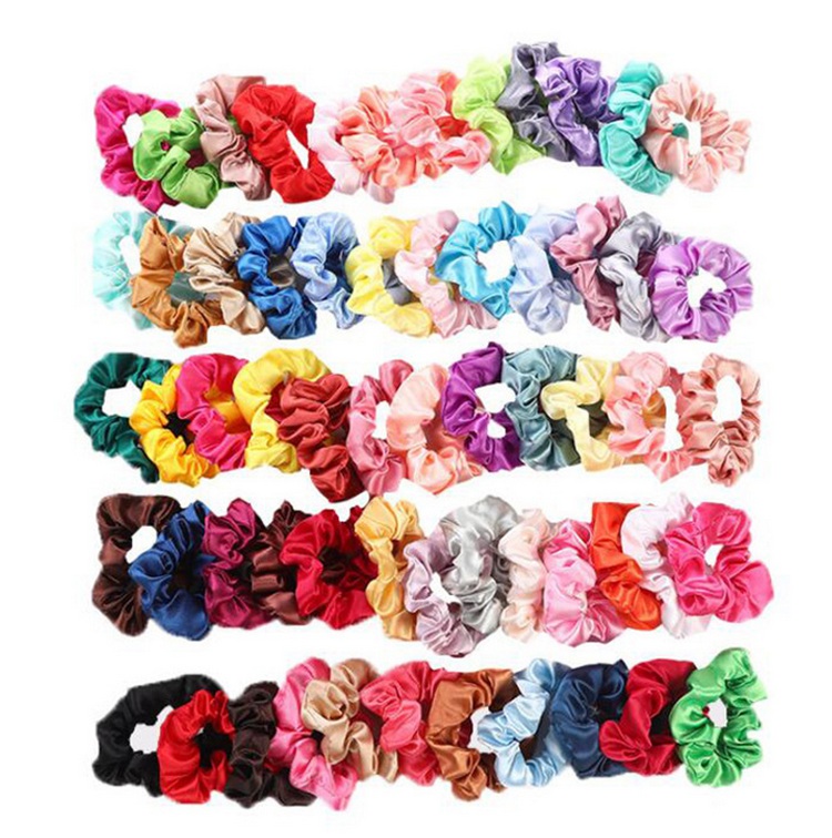 2020 Amazon Hot Sale 54 Colors Per Set Quality Satin Scrunchies Elastic Hair Ties Wholesale